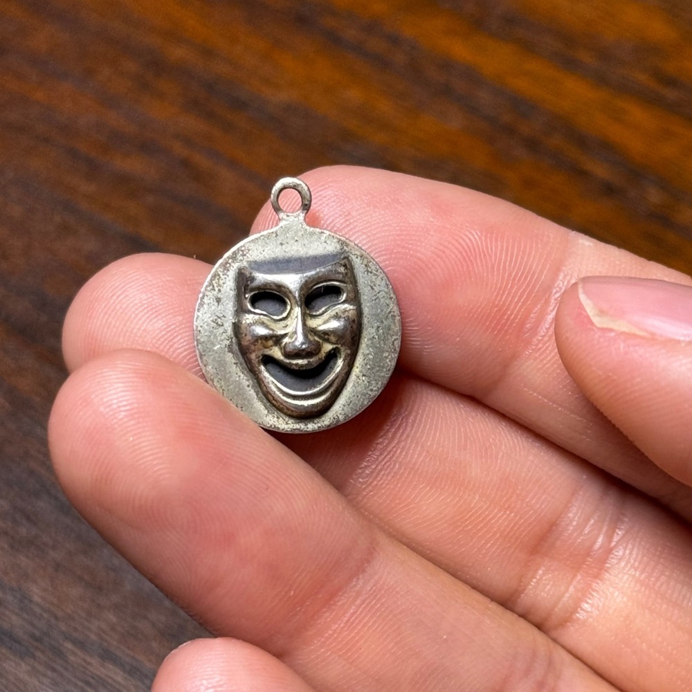 Vintage Beau Sterling Silver Comedy Tragedy Theater Mask Spinner Charm Pendant